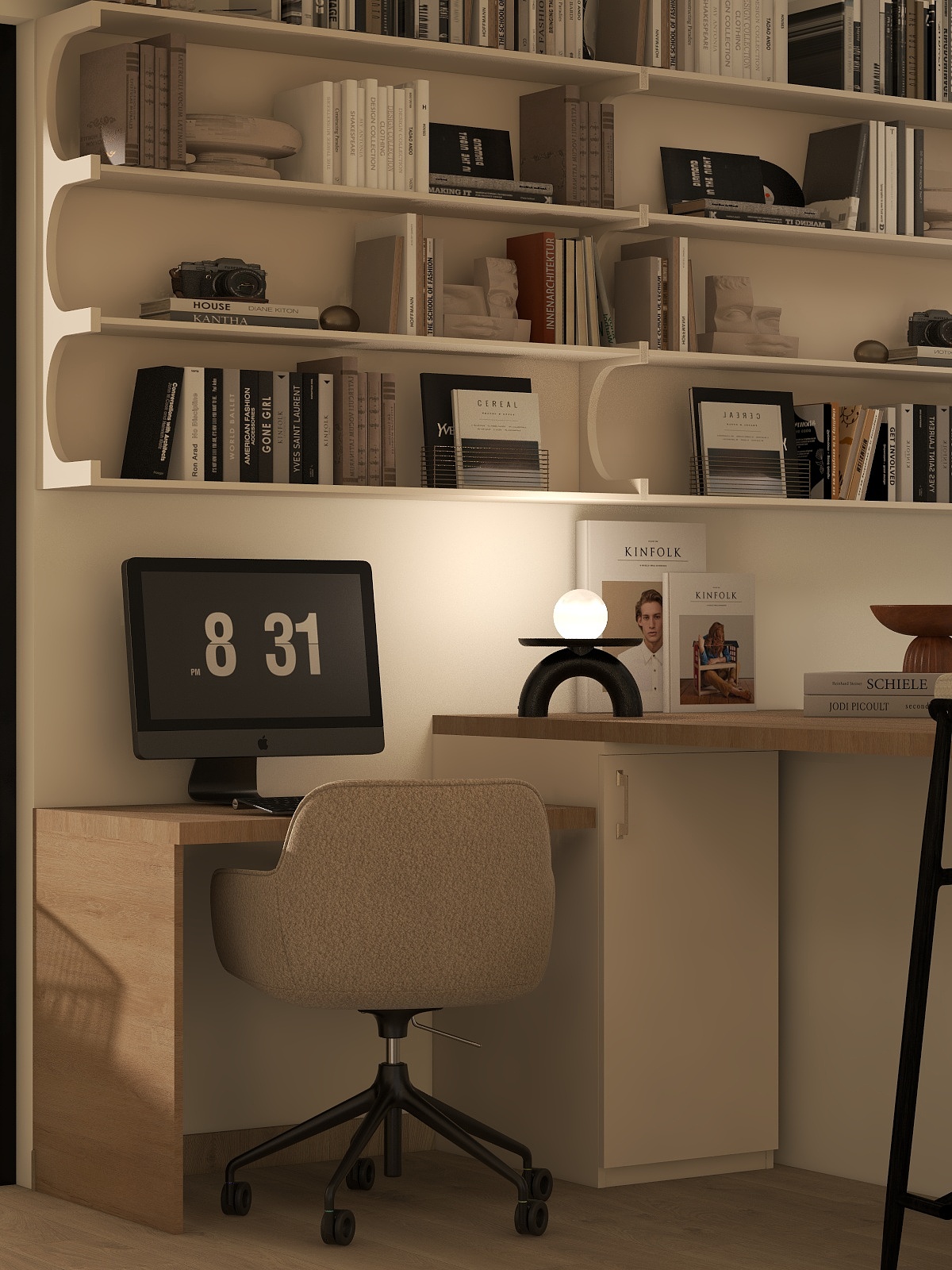 Detaliu de design interior cu mobilier și finisaje calde